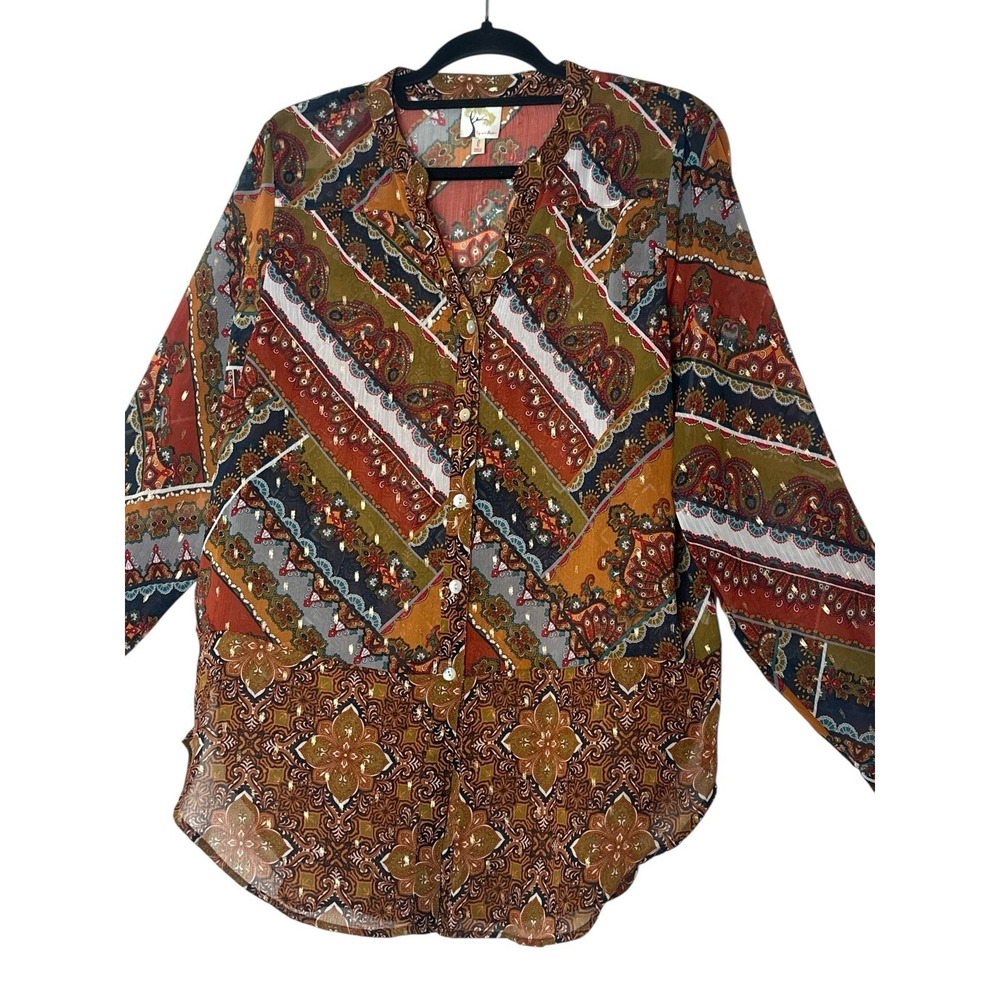 Anthropologieβ Fig and Flower Top Shirt Women Large Tunic Floral Fall Bohemian